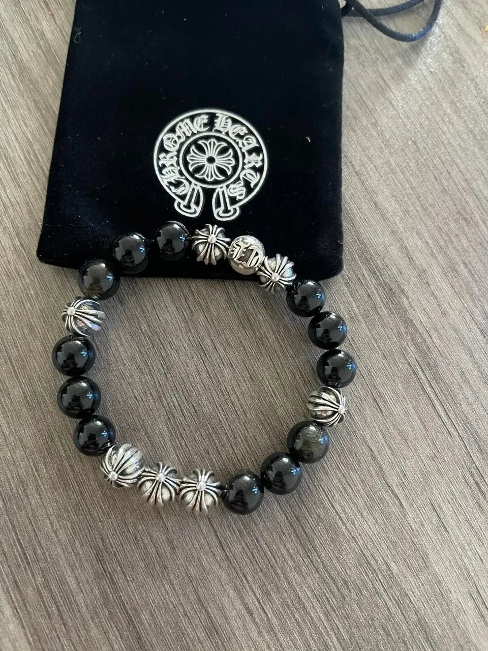 Onyx and Silver Accent Premium Bracelet on wrist - Hình 6