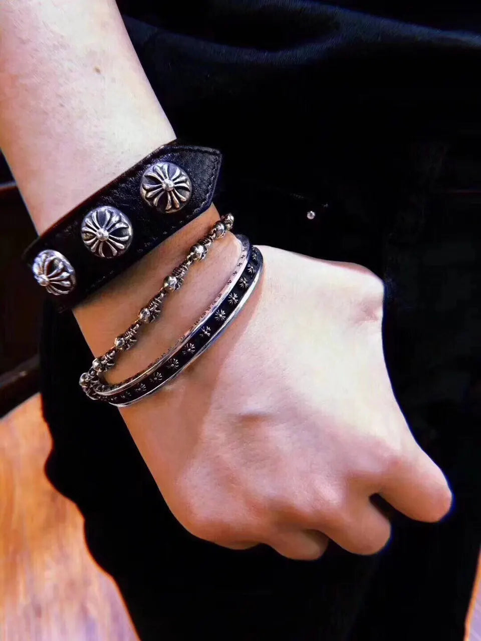 Premium Silver Cuff Bracelet with Cross Design