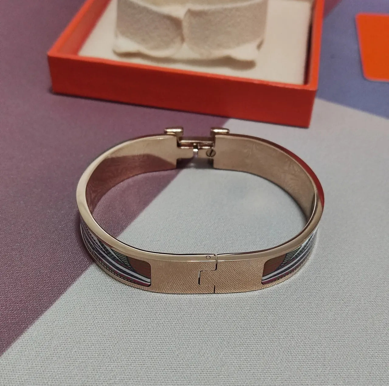 Hermes Style Premium Bracelet - Rose Gold with Multi-color Enamel