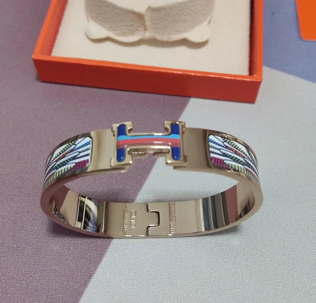 Hermes Style Premium Bracelet - Rose Gold with Multi-color Enamel - Hình 2