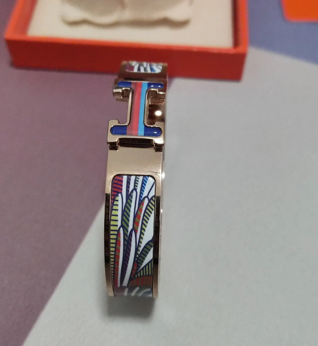 Hermes Style Premium Bracelet - Rose Gold with Multi-color Enamel - Hình 4