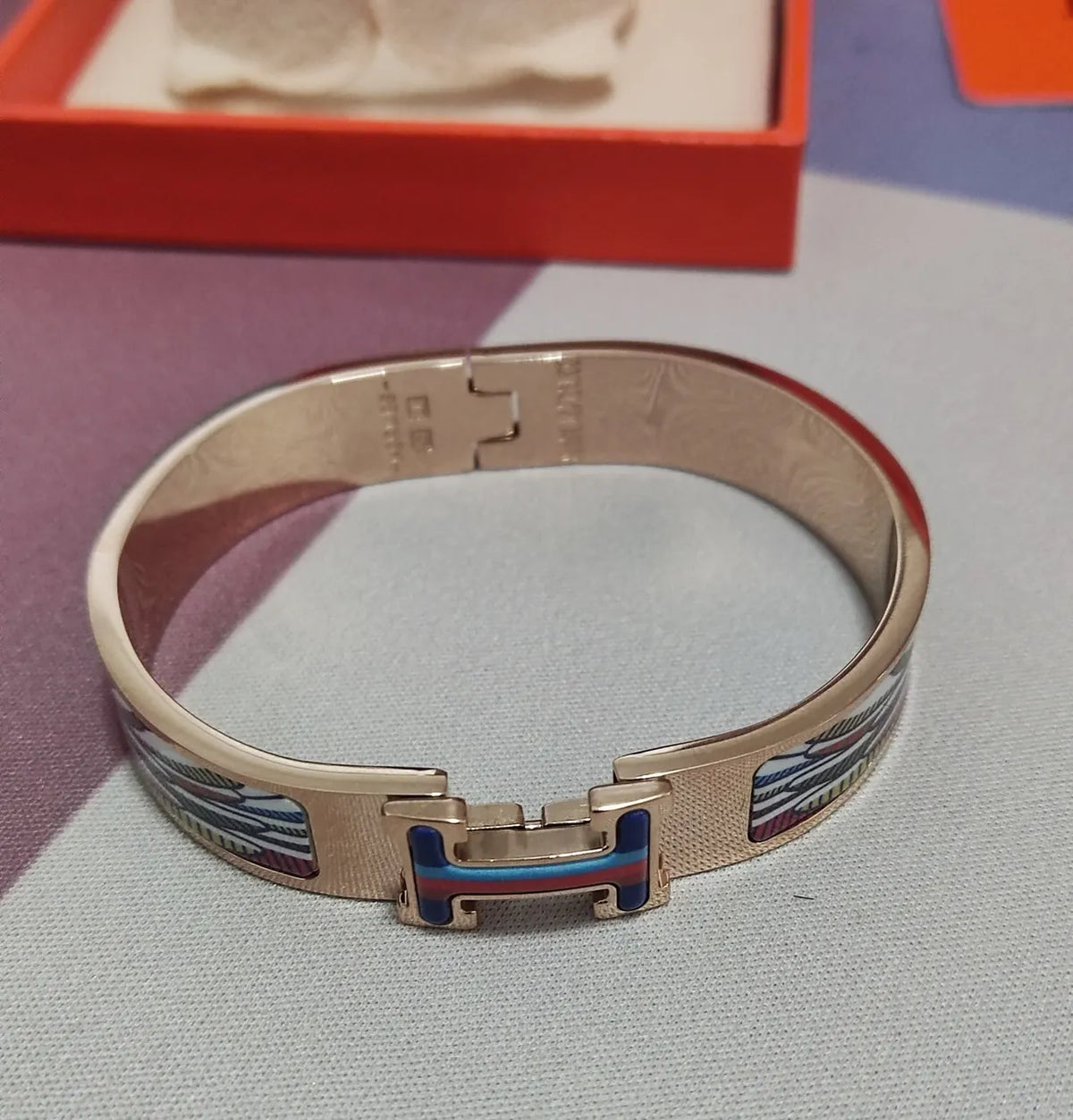 Hermes Style Premium Bracelet - Rose Gold with Multi-color Enamel - Hình 5