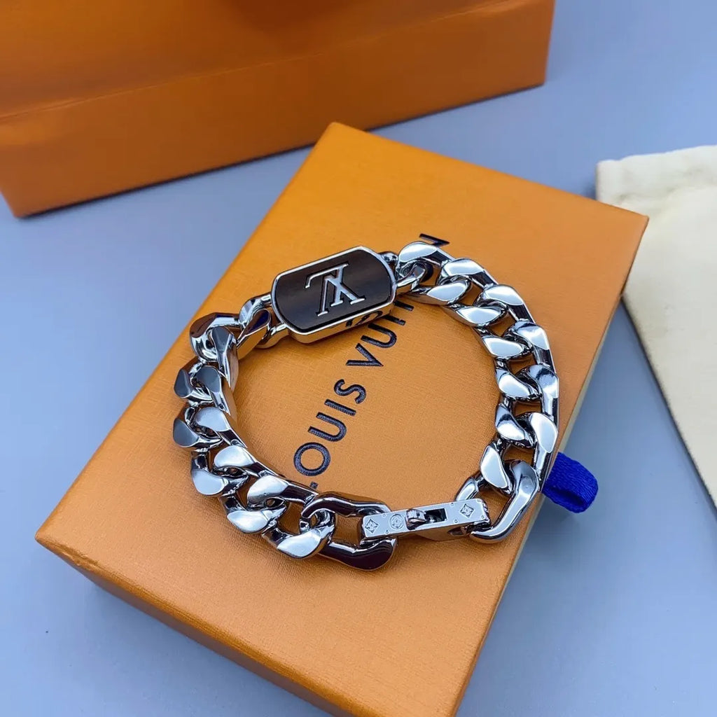 Premium Silver Chain Bracelet with LV Logo