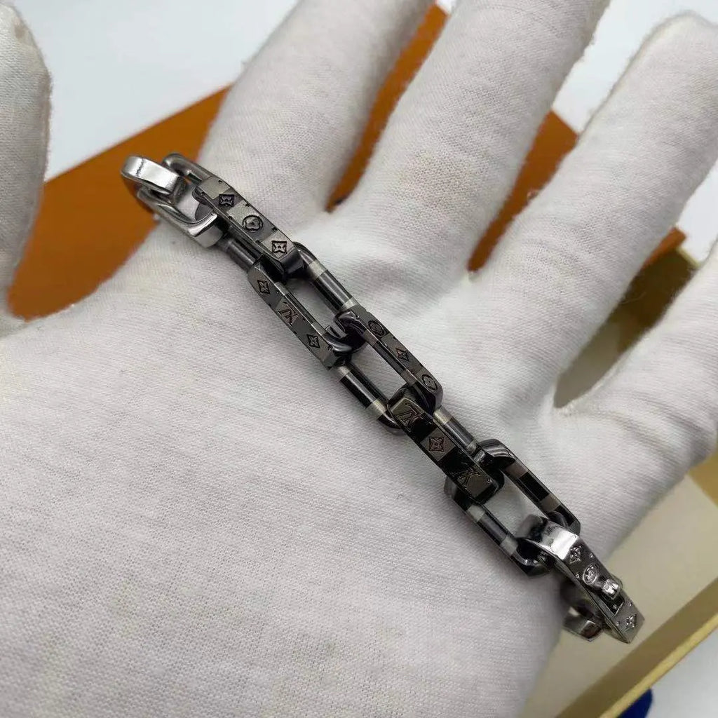 Premium chain link bracelet in silver and gunmetal finish - Hình 2
