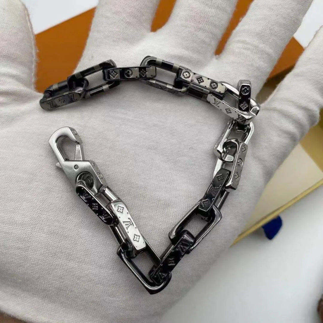 Premium chain link bracelet in silver and gunmetal finish - Hình 3