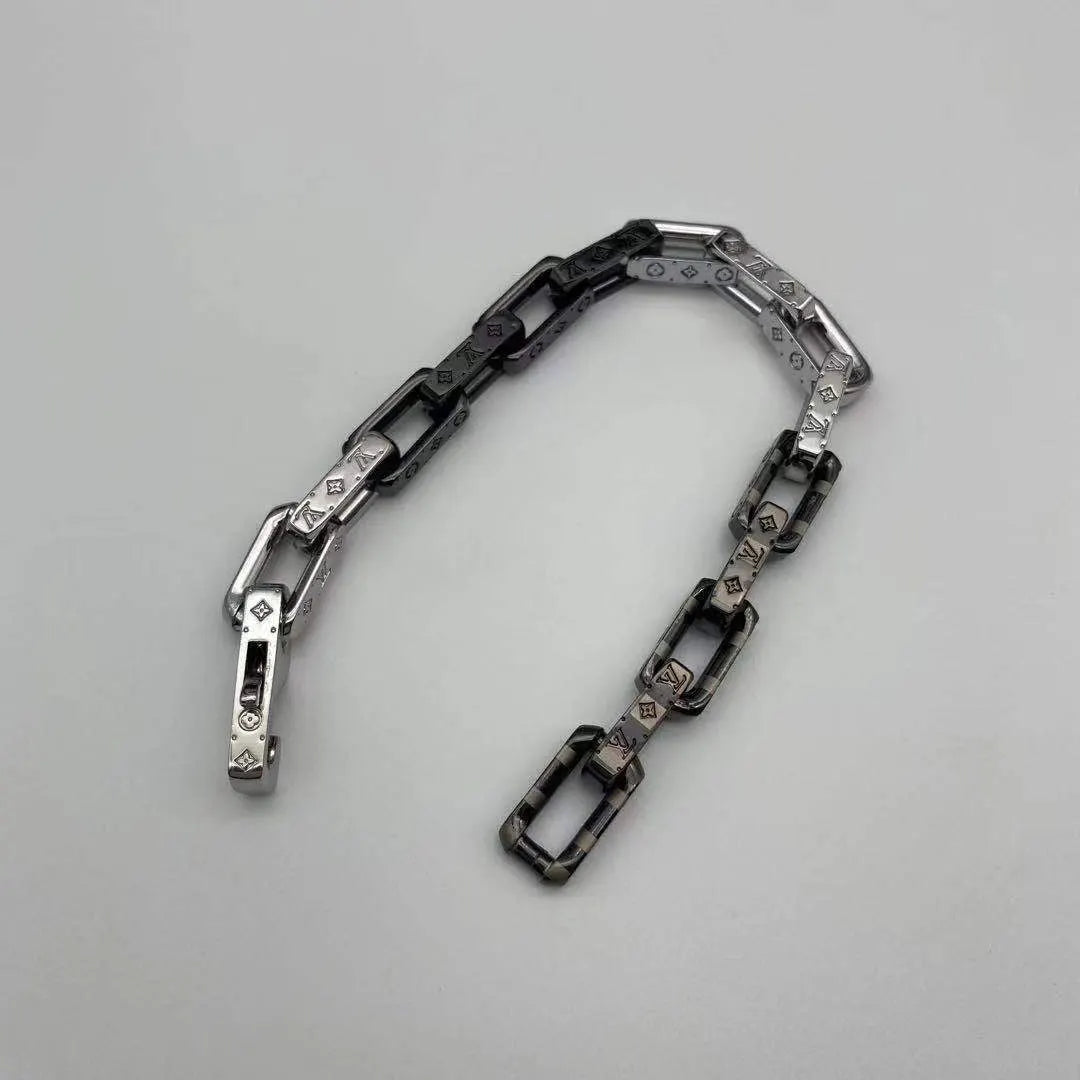 Premium chain link bracelet in silver and gunmetal finish - Hình 4