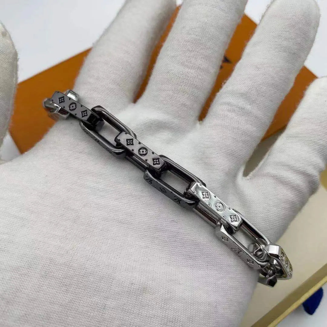 Premium chain link bracelet in silver and gunmetal finish - Hình 8