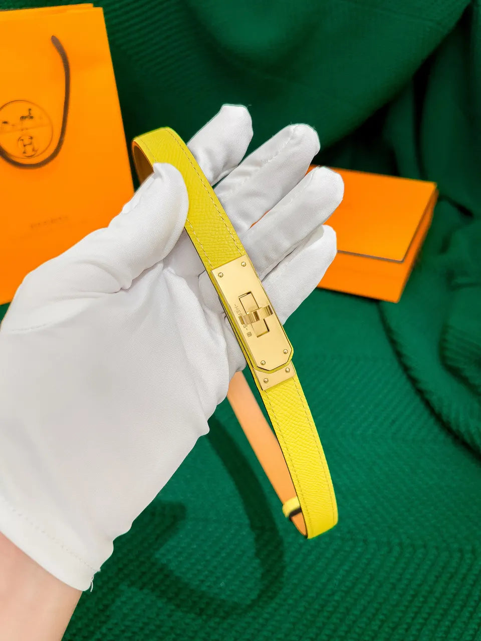 Hermes Jaune Ambre Leather Belt - Hình 3
