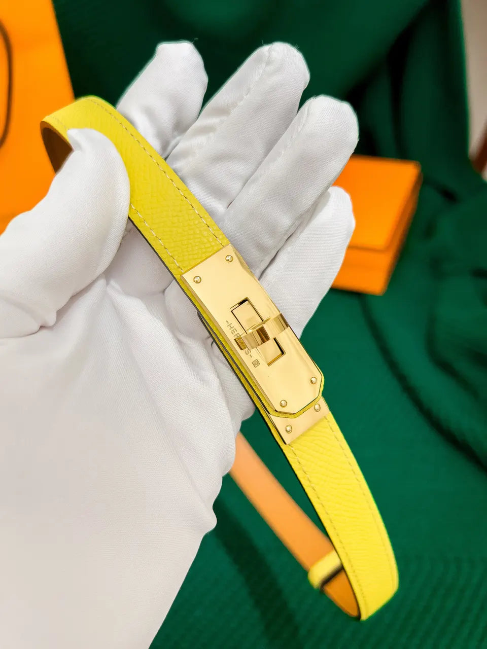 Hermes Jaune Ambre Leather Belt - Hình 4