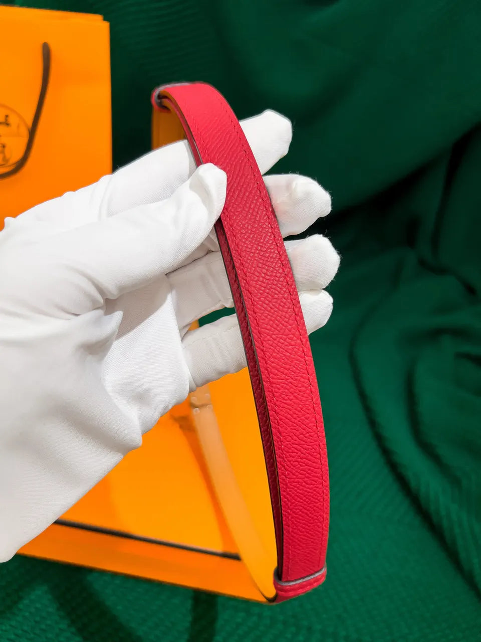 Hermes Rouge Casaque Leather Belt - Hình 3