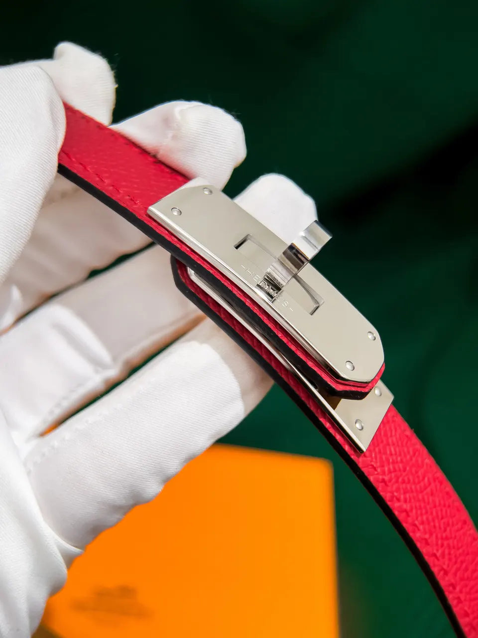 Hermes Rouge Casaque Leather Belt - Hình 4