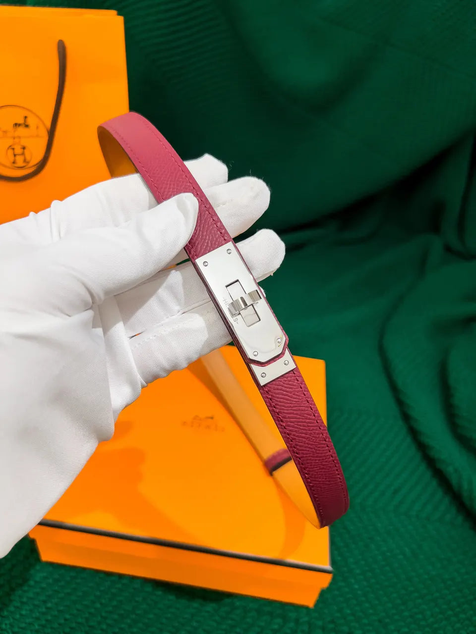Hermes Rouge Casaque Swift Leather Belt