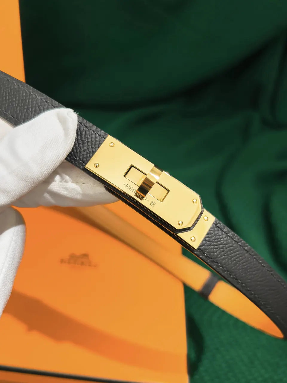 Hermes Grey Leather Belt gold - Hình 2