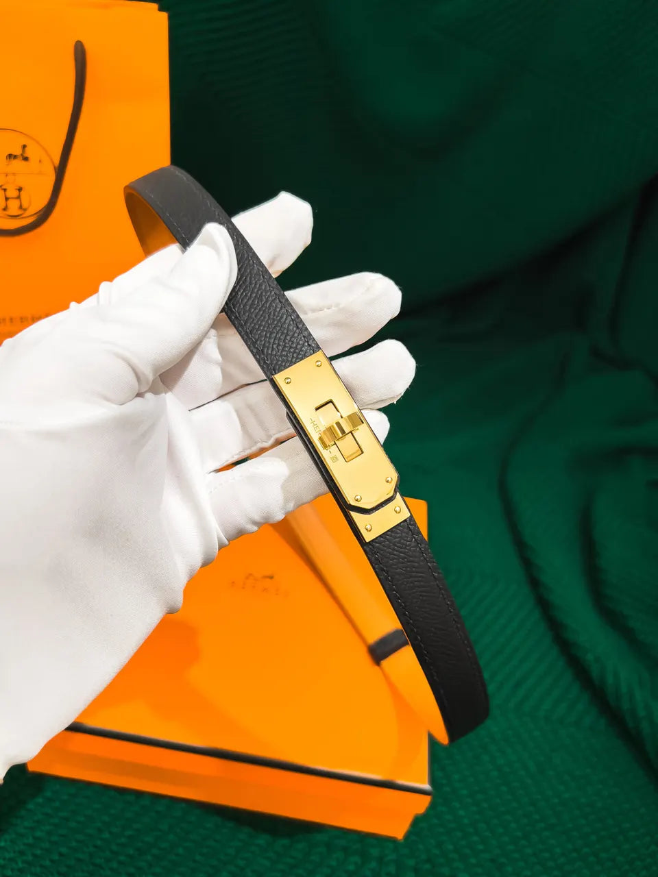 Hermes Grey Leather Belt gold - Hình 3