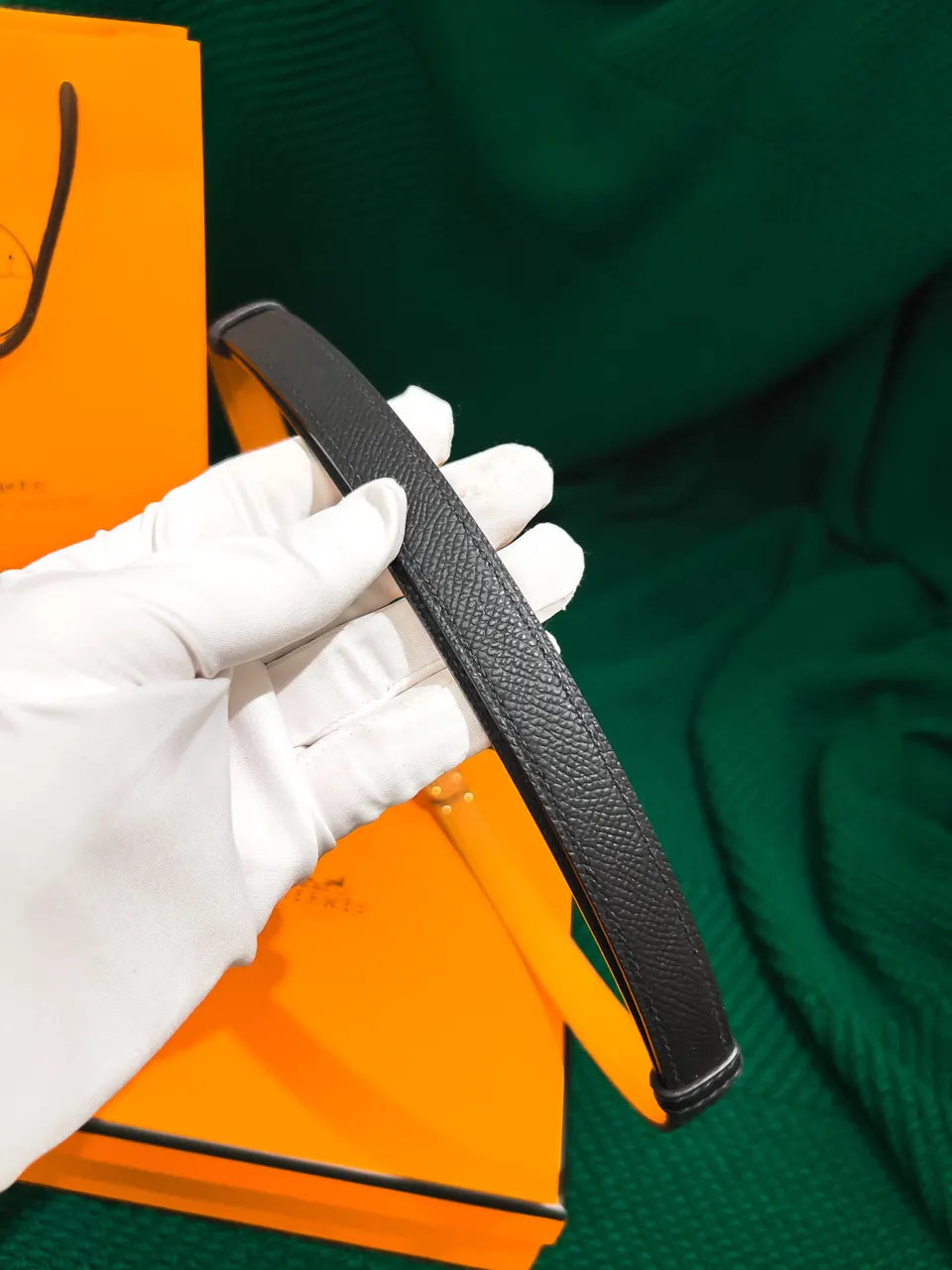 Hermes Grey Leather Belt gold - Hình 4