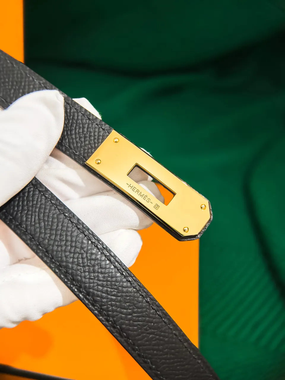 Hermes Grey Leather Belt gold - Hình 5