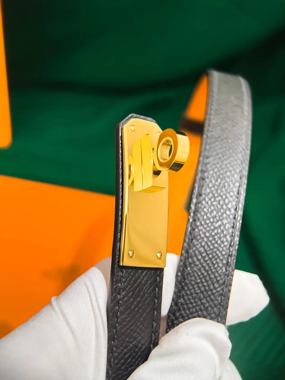 Hermes Grey Leather Belt gold - Hình 6