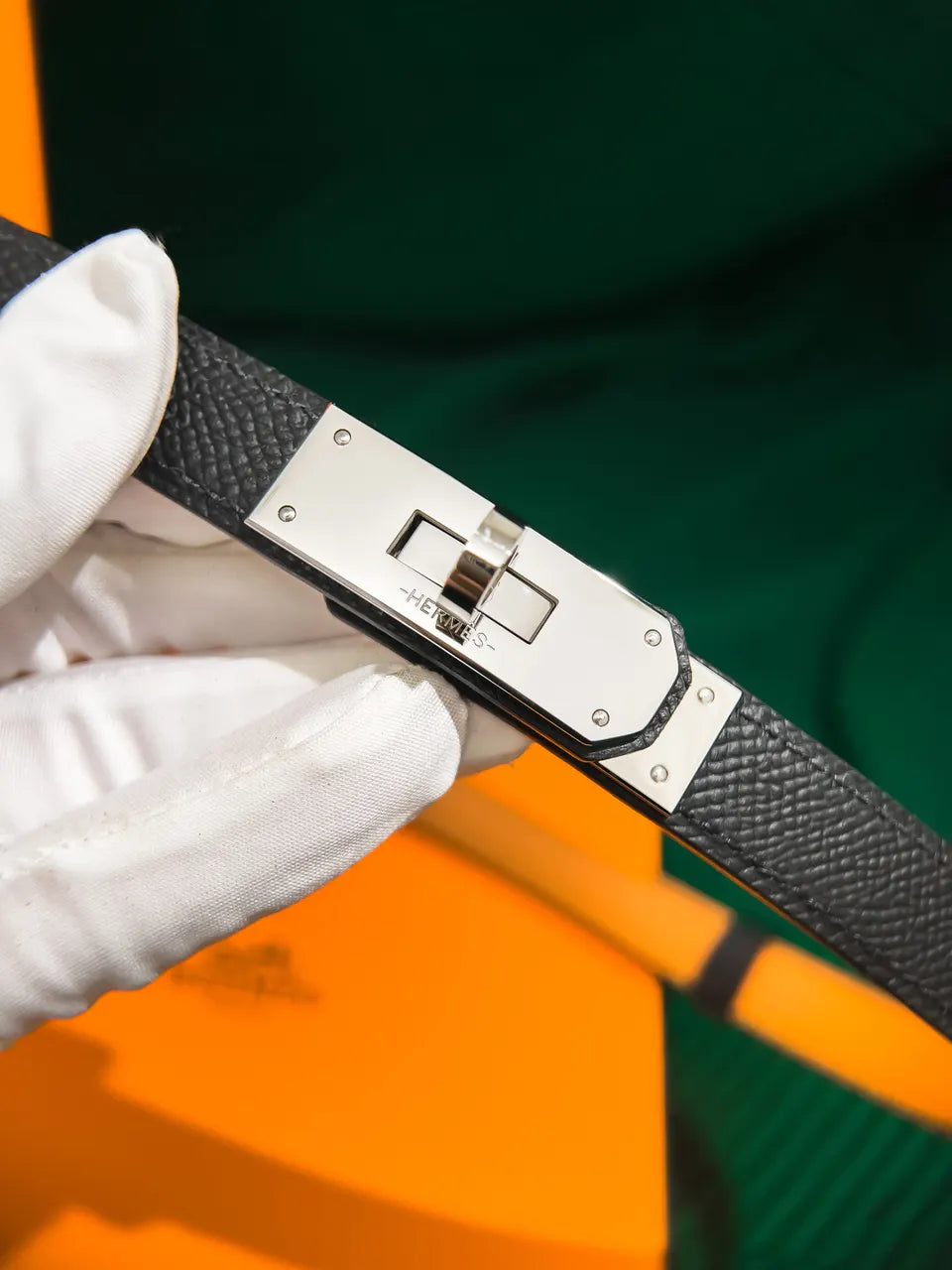 Hermes Noir Leather Bracelet