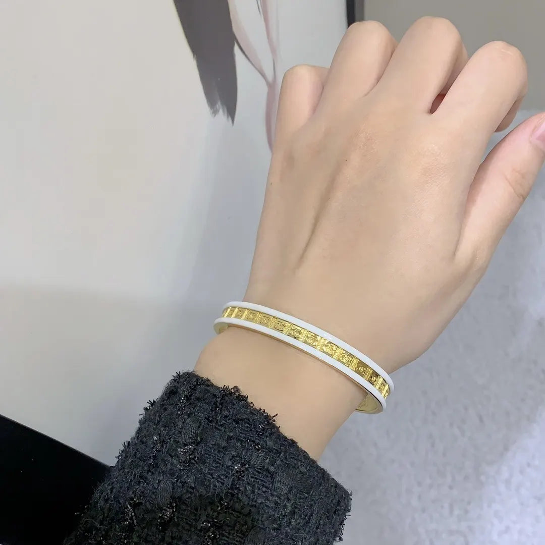 Luxury Enamel Cuff Bracelet in White and Pink