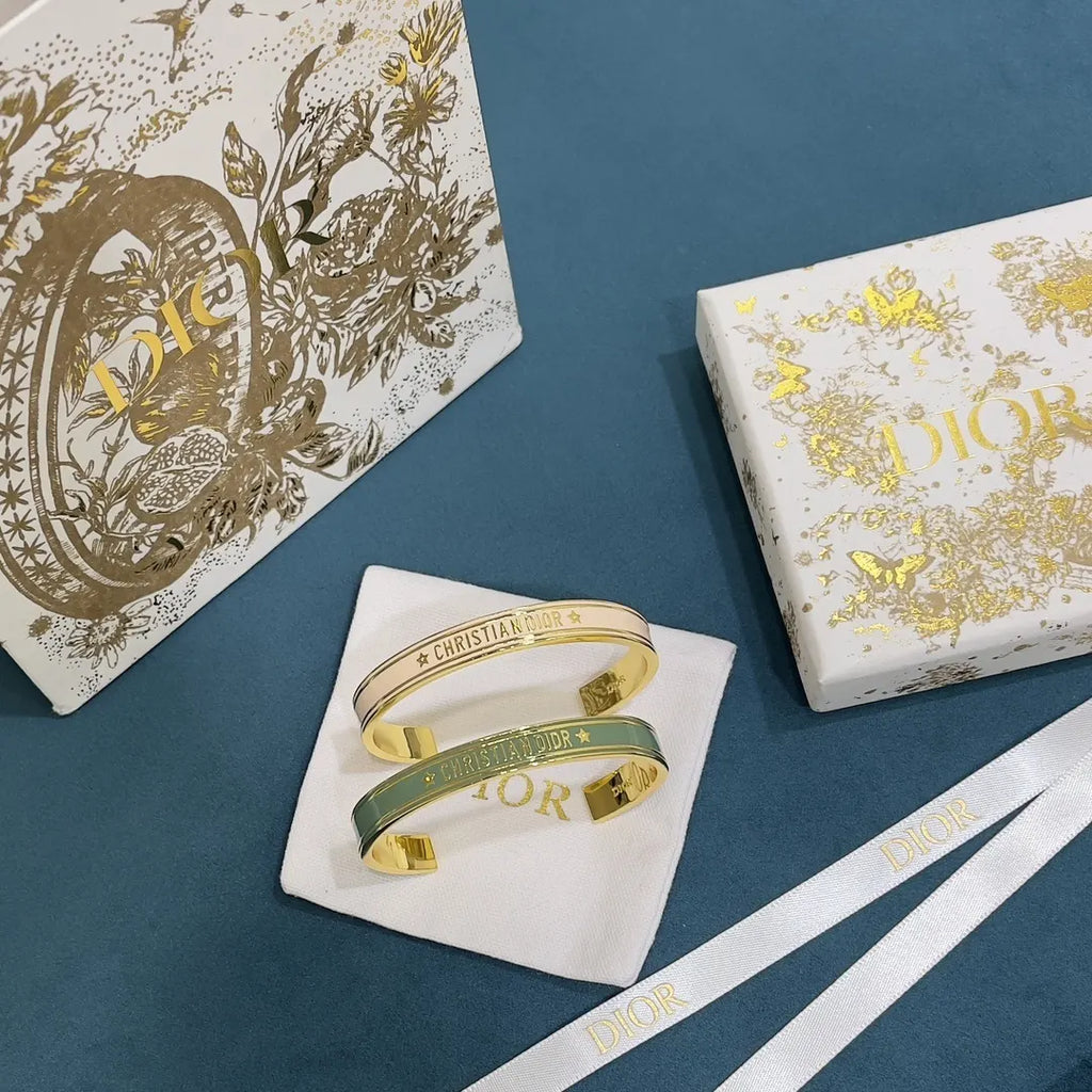enamel Dior Gold Green Bangle - Hình 4