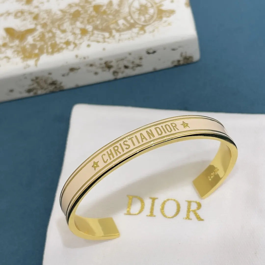 enamel Dior Gold Green Bangle - Hình 5