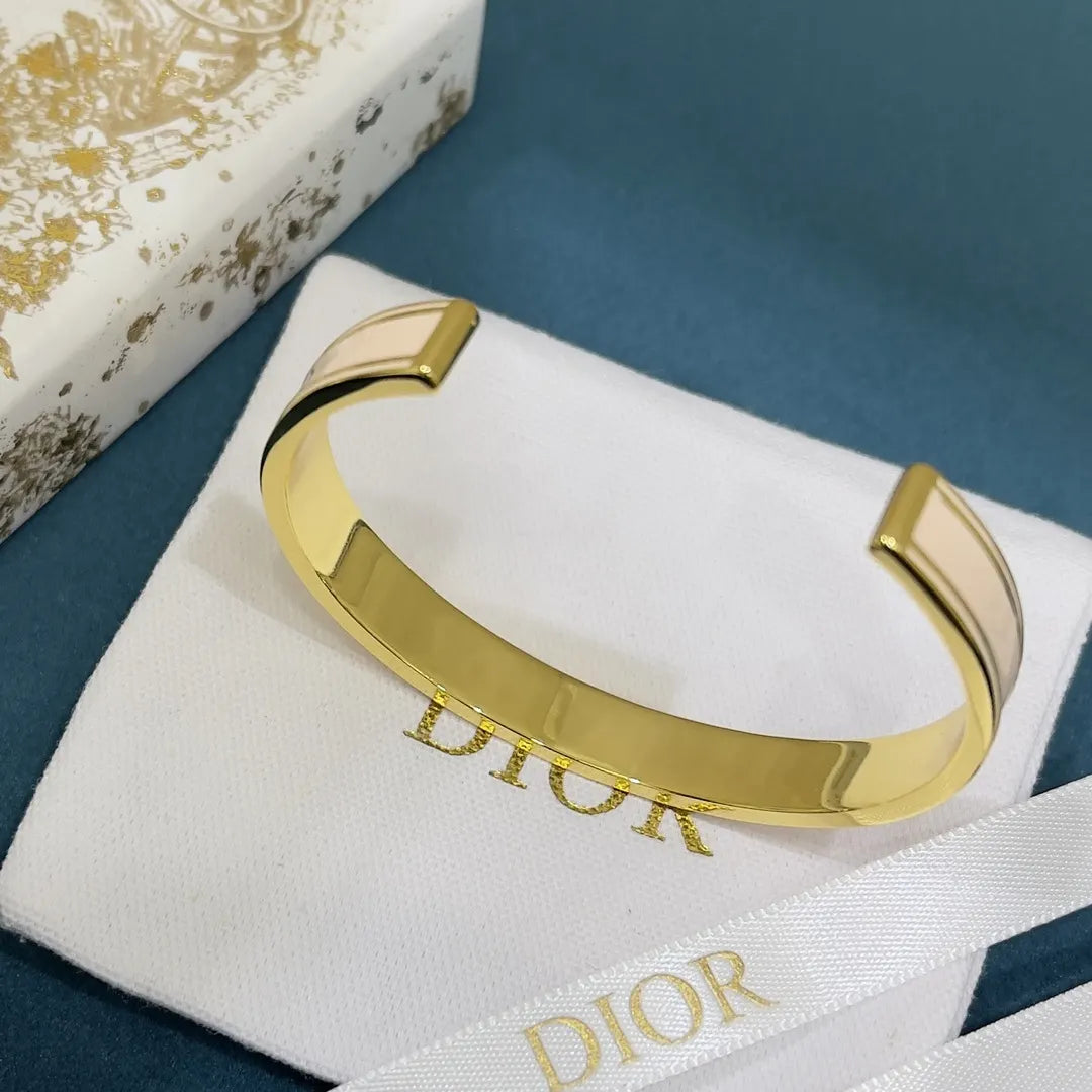 enamel Dior Gold Green Bangle - Hình 7