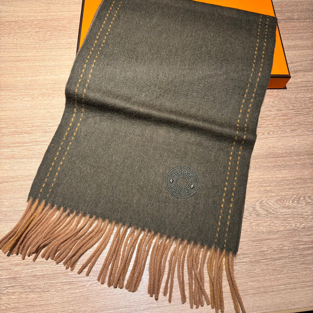 HERMES UNIE BRODEE MUFFLER 200 CM IN SEAWEED GREEN CASERE