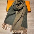 HERMES UNIE BRODEE MUFFLER 200 CM IN SEAWEED GREEN CASERE
