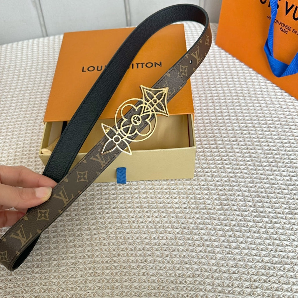 LOUIS VUITTON LV MEDIUM 25 MM BELT IN BLACK CALFSKIN GOLD HARDWARE