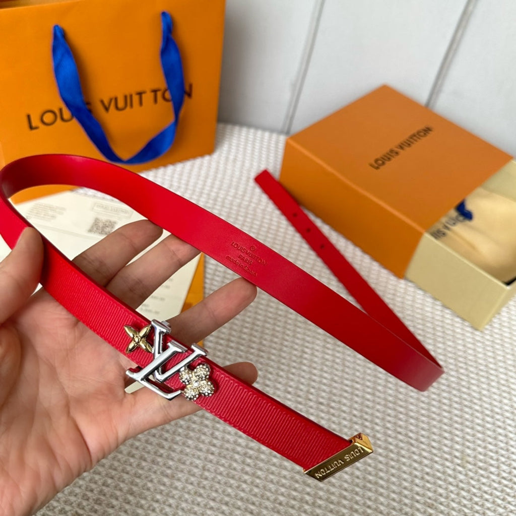 LOUIS VUITTON LV GRAM 20 MM REVERSIBLE BELT CHERRY RED CALFSKIN SILVER HARDWARE