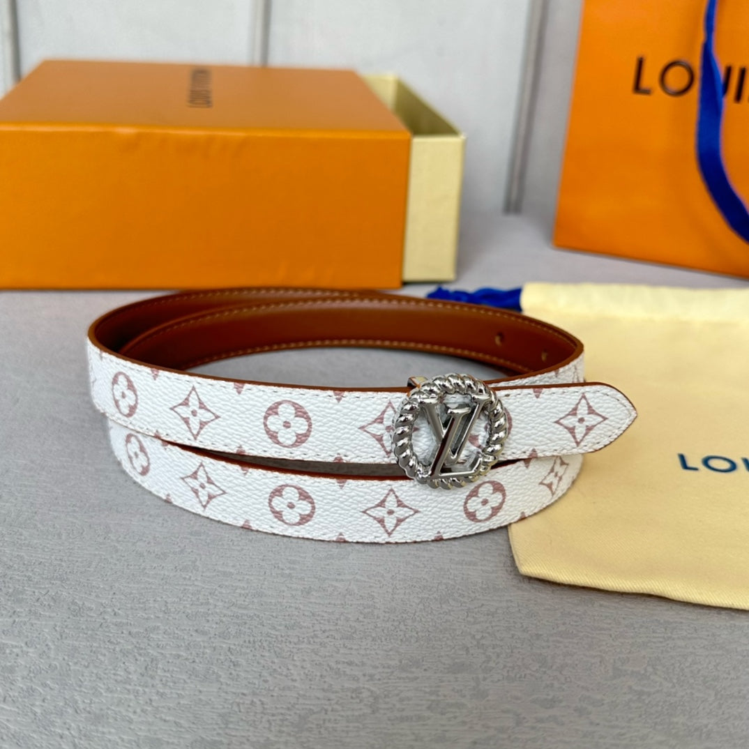 LOUIS VUITTON LV Circle Nautical 20mm Reversible Belt Silver Buckle Tan White Lambskin