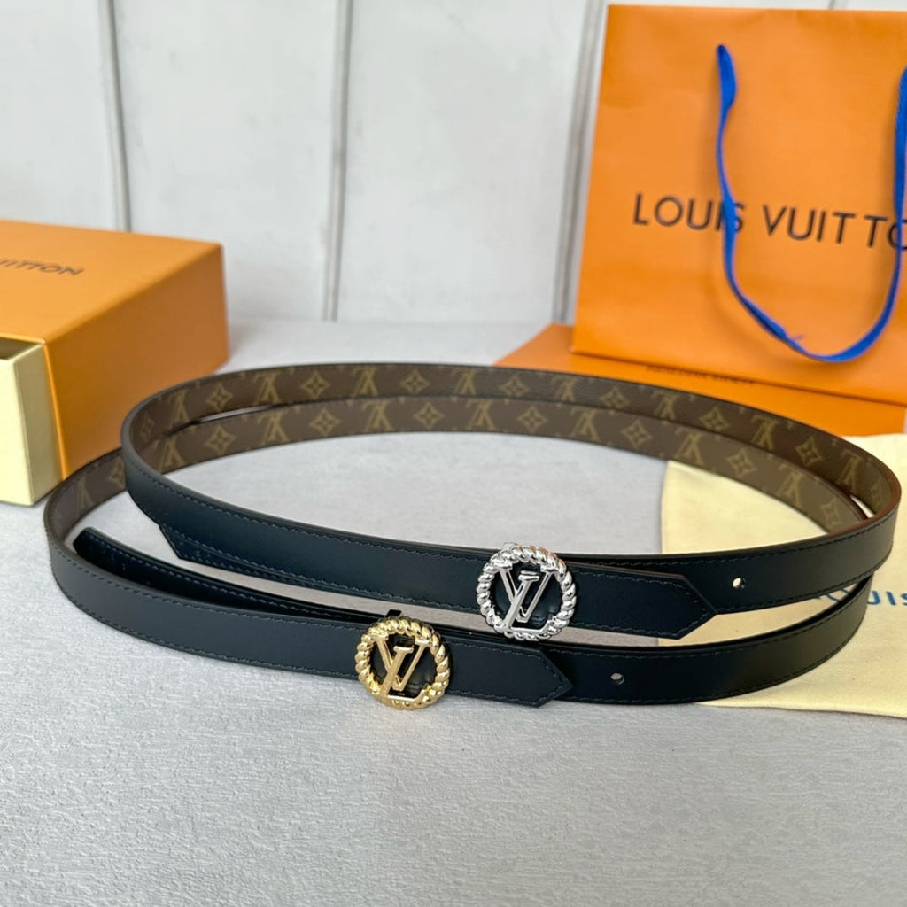 LOUIS VUITTON LV Circle Nautical 20mm Reversible Belt Silver Buckle Black Brown Lambskin
