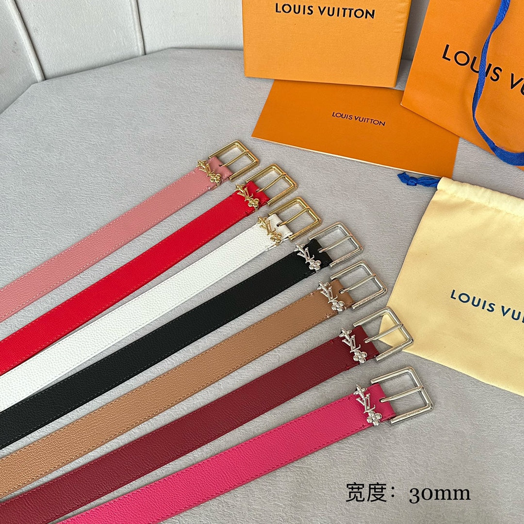 LOUIS VUITTON LV BLOOM 30MM BELT IN WHITE CALFSKIN GOLD HARDWARE