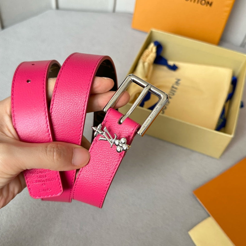 LOUIS VUITTON LV BLOOM 30MM BELT IN DEEP PINK CALFSKIN SILVER HARDWARE