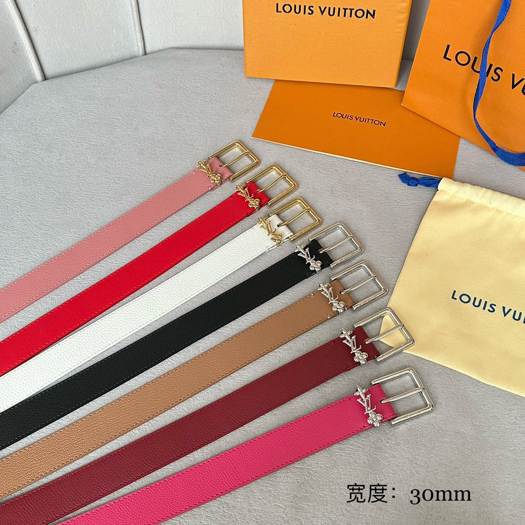 LOUIS VUITTON LV BLOOM 30MM BELT IN DEEP PINK CALFSKIN SILVER HARDWARE