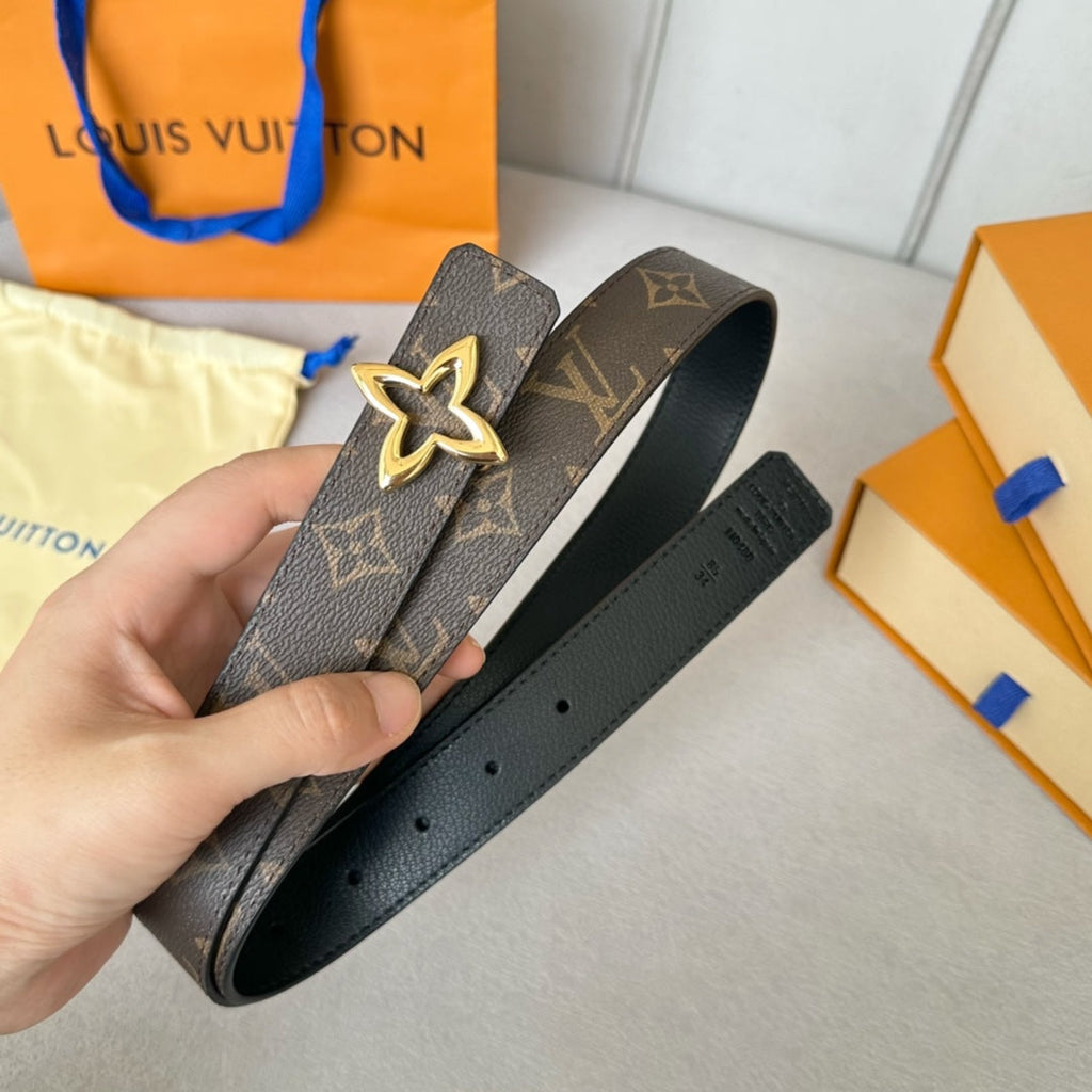 LOUIS VUITTON LV MINI FLOWERGRAM 30MM REVERSIBLE BELT IN BLACK CALFSKIN GOLD HARDWARE