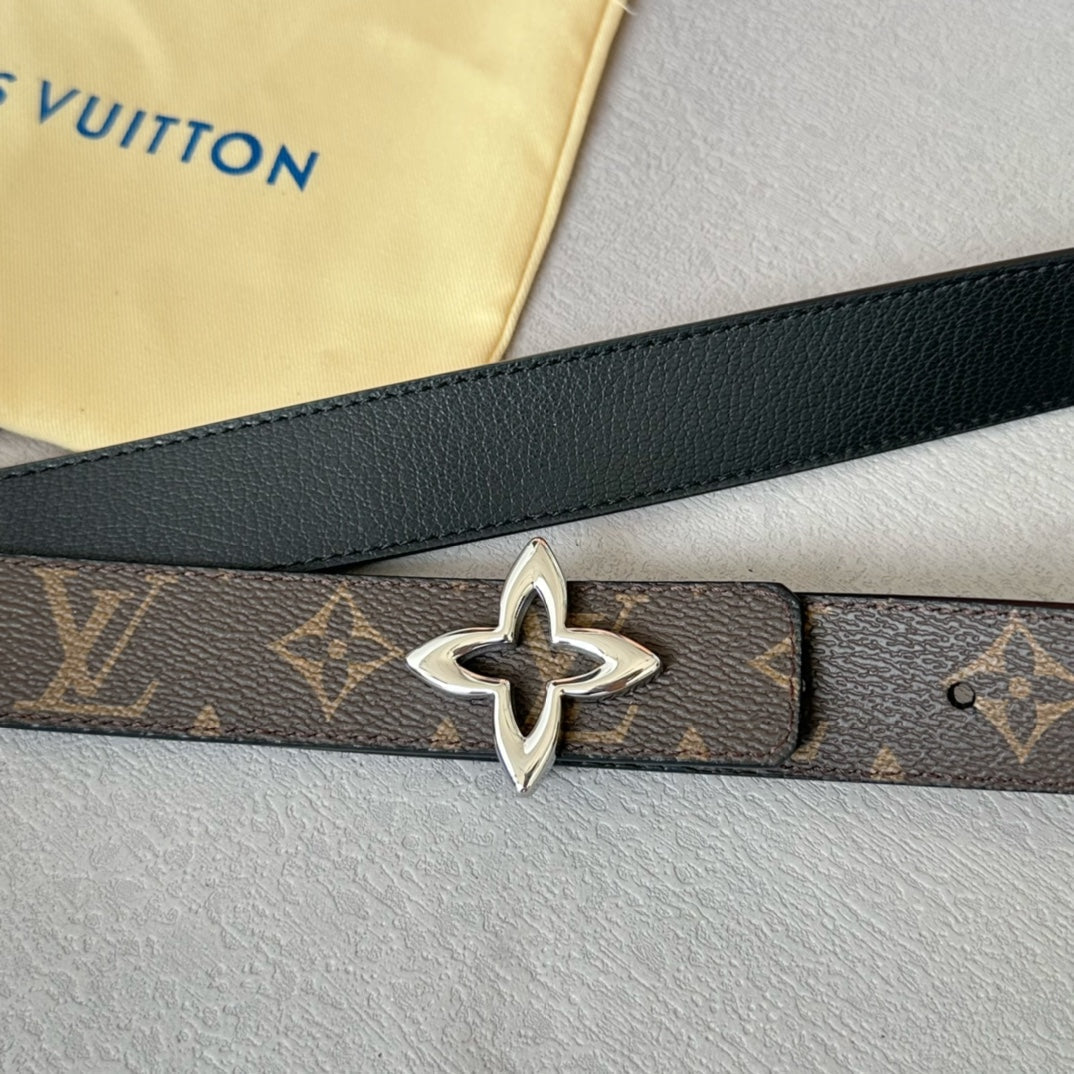 LOUIS VUITTON LV MINI FLOWERGRAM 30MM REVERSIBLE BELT IN BLACK CALFSKIN SILVER HARDWARE