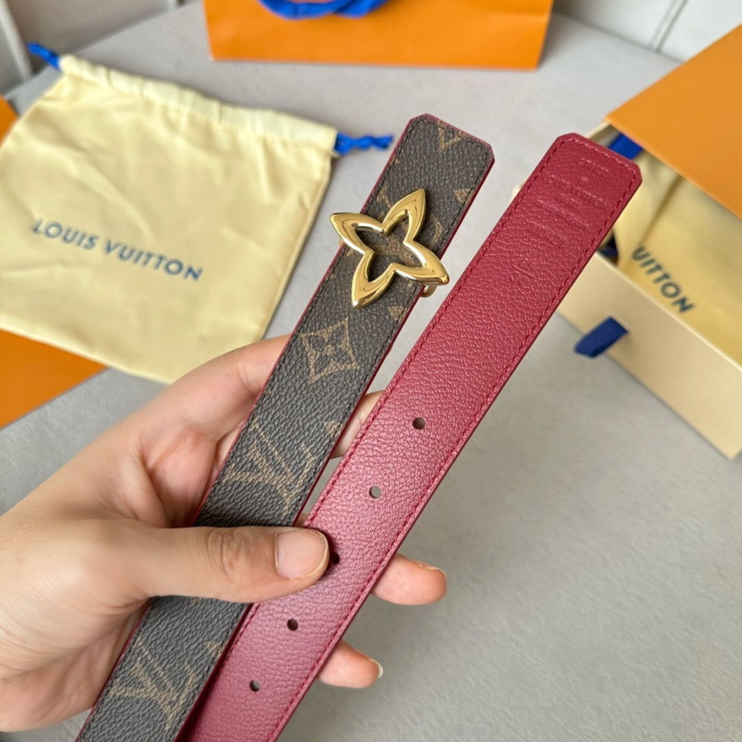 LOUIS VUITTON LV MINI FLOWERGRAM 30MM REVERSIBLE BELT IN BLOOD RED CALFSKIN GOLD HARDWARE