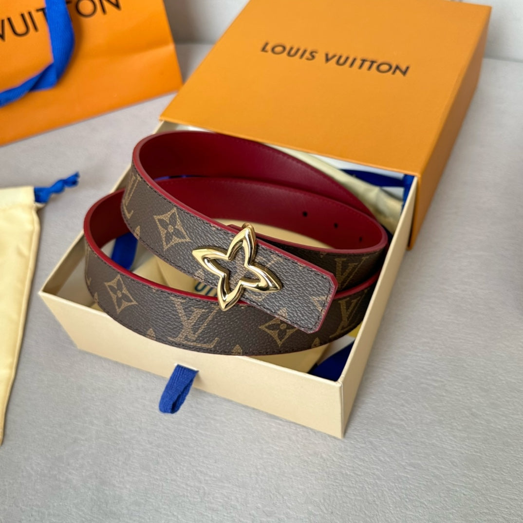 LOUIS VUITTON LV MINI FLOWERGRAM 30MM REVERSIBLE BELT IN BLOOD RED CALFSKIN GOLD HARDWARE
