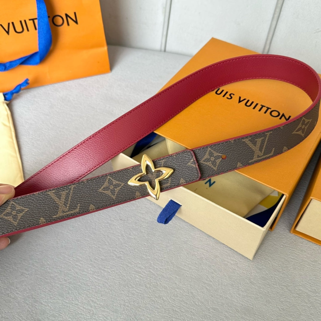 LOUIS VUITTON LV MINI FLOWERGRAM 30MM REVERSIBLE BELT IN BLOOD RED CALFSKIN GOLD HARDWARE