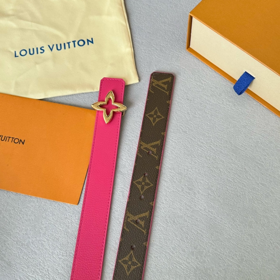 LOUIS VUITTON LV MINI FLOWERGRAM 30MM REVERSIBLE BELT IN BRIGHT PINK CALFSKIN GOLD HARDWARE