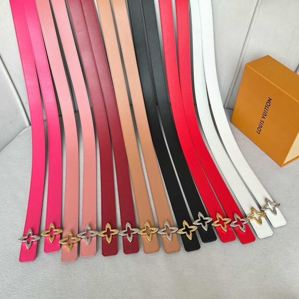 LOUIS VUITTON LV MINI FLOWERGRAM 30MM REVERSIBLE BELT IN CHERRY RED CALFSKIN SILVER HARDWARE