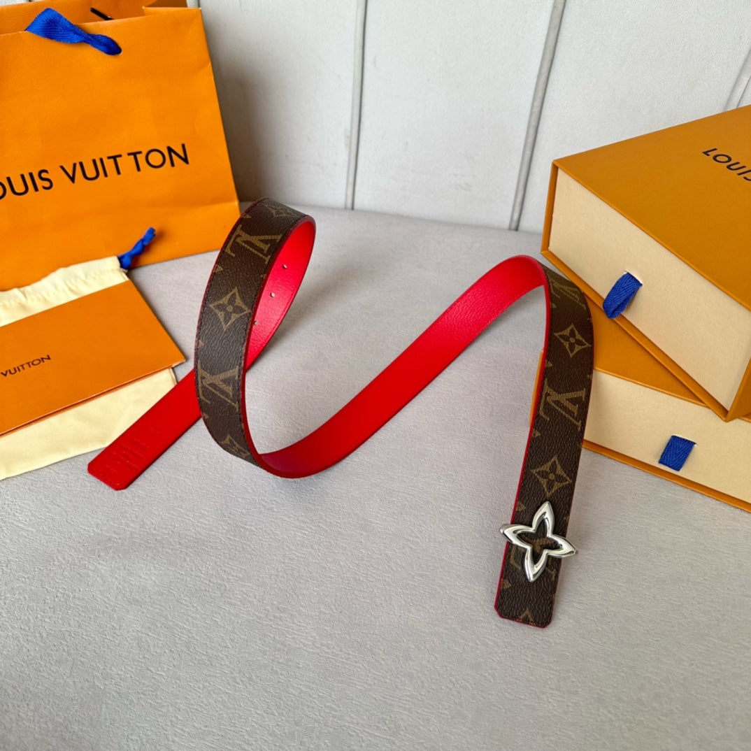 LOUIS VUITTON LV MINI FLOWERGRAM 30MM REVERSIBLE BELT IN CHERRY RED CALFSKIN SILVER HARDWARE