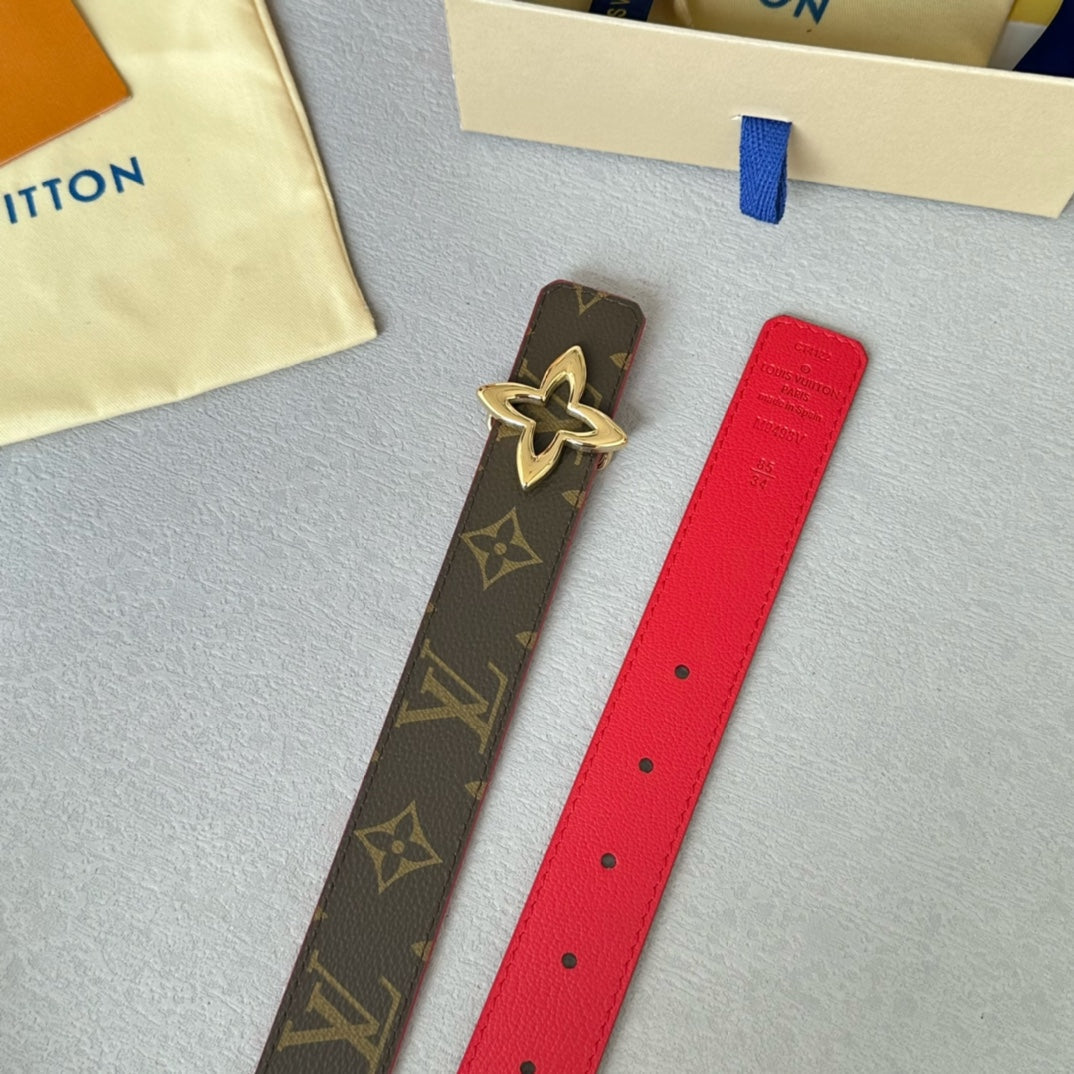 LOUIS VUITTON LV MINI FLOWERGRAM 30MM REVERSIBLE BELT IN CHERRY RED CALFSKIN GOLD HARDWARE