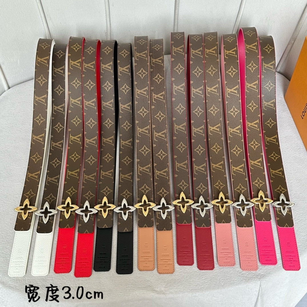 LOUIS VUITTON LV MINI FLOWERGRAM 30MM REVERSIBLE BELT IN CHERRY RED CALFSKIN GOLD HARDWARE