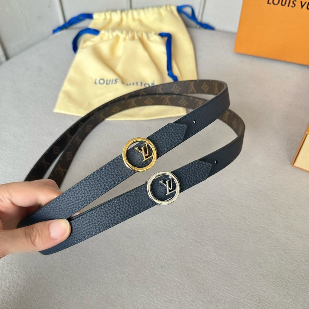 LOUIS VUITTON LV Circle 20mm Reversible Belt Gold Buckle Black Brown Leather