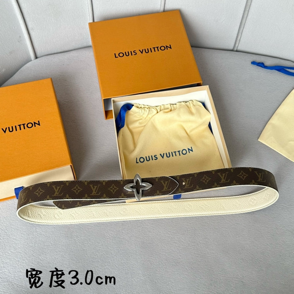 LOUIS VUITTON LV MINI FLOWERGRAM 30MM REVERSIBLE BELT IN WHITE EMBOSSED CALFSKIN SILVER HARDWARE