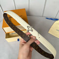 LOUIS VUITTON LV MINI FLOWERGRAM 30MM REVERSIBLE BELT IN WHITE EMBOSSED CALFSKIN SILVER HARDWARE