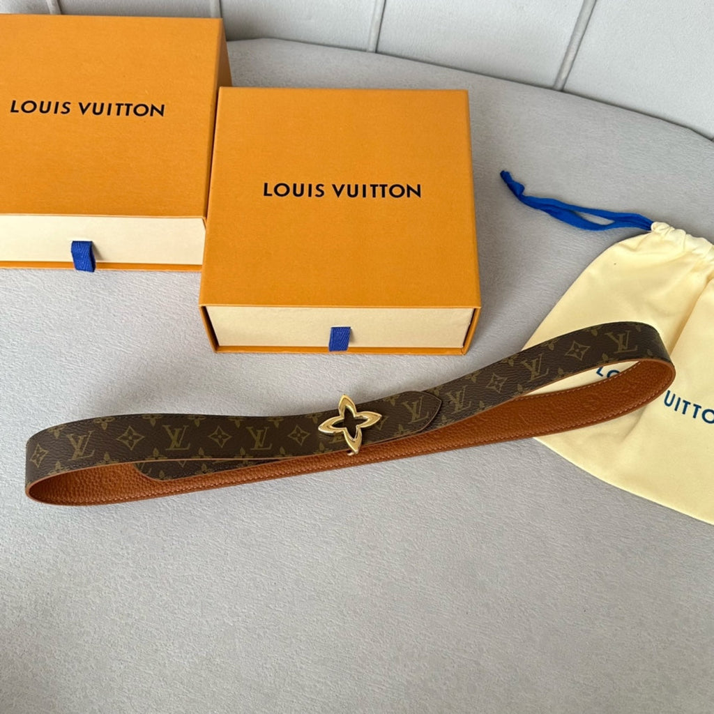 LOUIS VUITTON LV MINI FLOWERGRAM 30MM REVERSIBLE BELT IN BRONZE BROWN EMBOSSED CALFSKIN GOLD HARDWARE