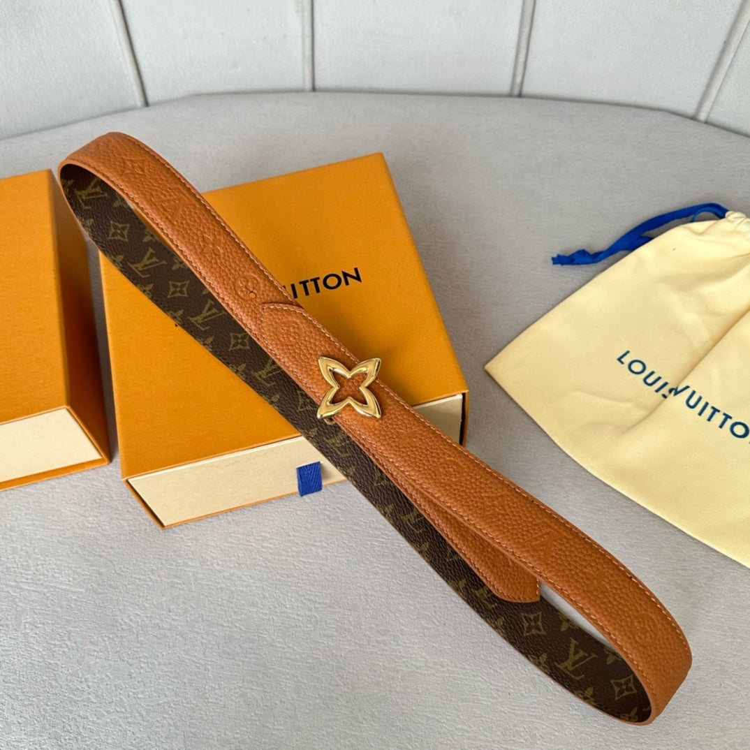 LOUIS VUITTON LV MINI FLOWERGRAM 30MM REVERSIBLE BELT IN BRONZE BROWN EMBOSSED CALFSKIN GOLD HARDWARE